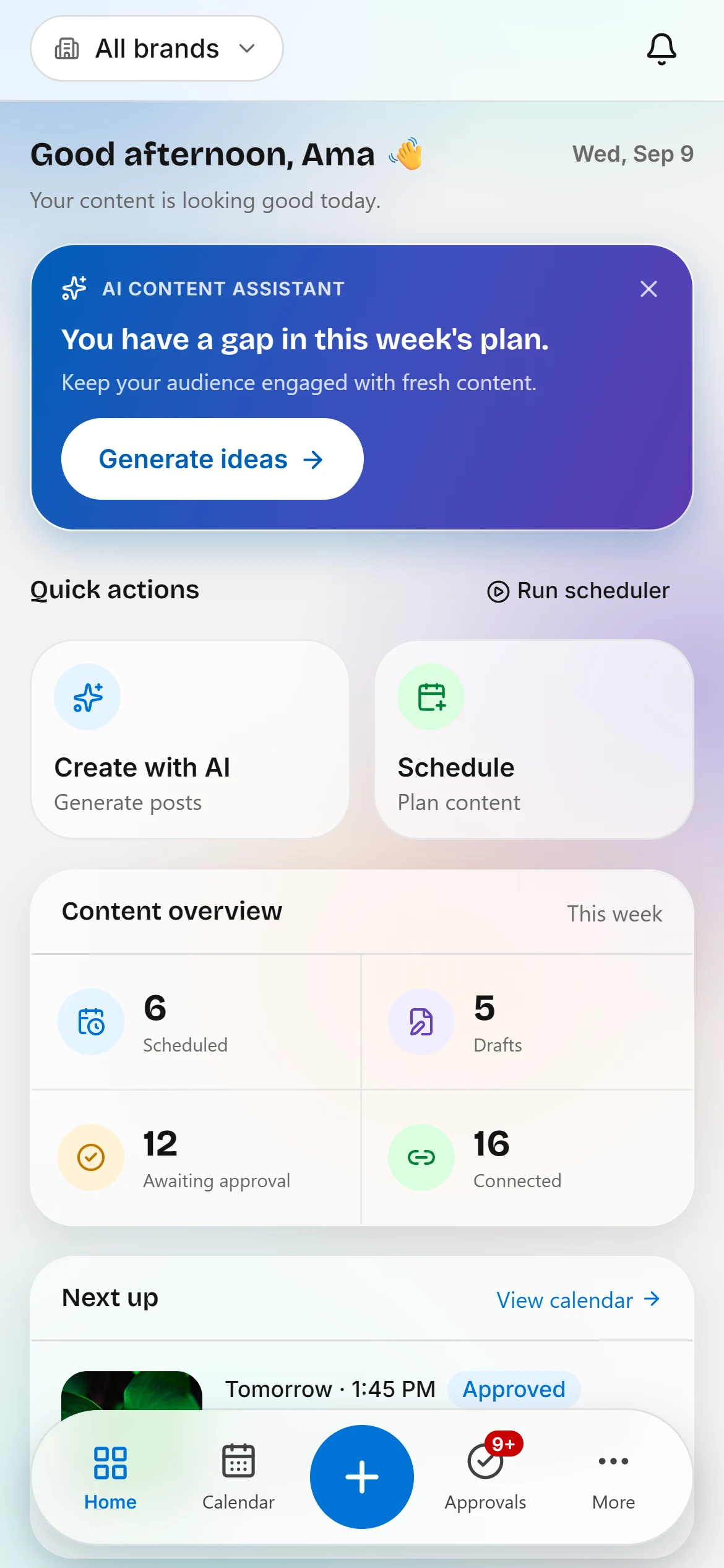 The Incep Social mobile app showing this week's content overview