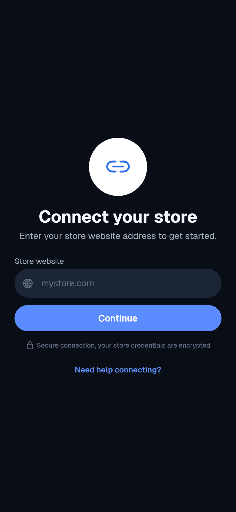 Connect your store screen in the mobile app
